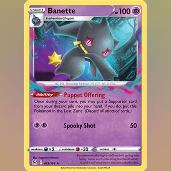 💜MINT Pokémon Banette Non-Holographic Card Lost Origin 073/196 - Picture 1 of 2